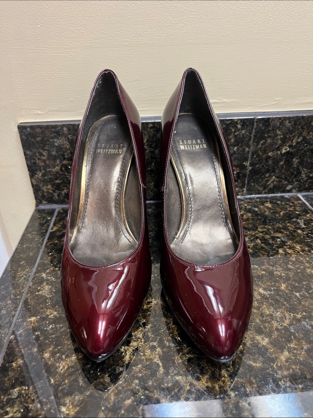 Stuart Weitzman Burgundy Patent Leather Pointed Toe Pumps